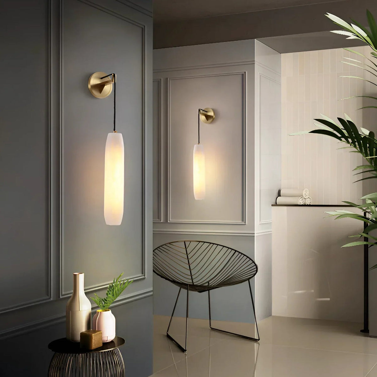 Flute Wall Light in alabaster for Hallway by AUVIELIGHT