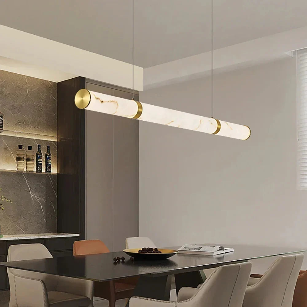 Linear Pendant Light in alabaster for Kitchen Island by AUVIELIGHT
