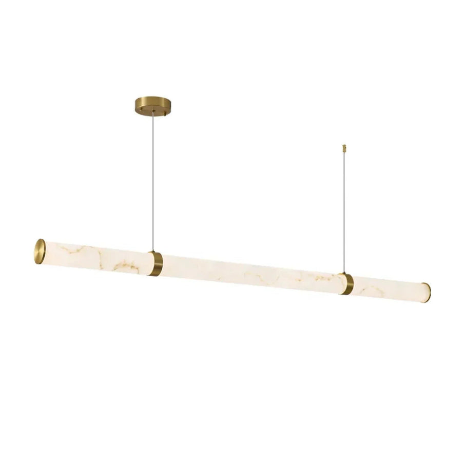 Linear Pendant Light in alabaster for Kitchen Island by AUVIELIGHT, Dia 150cm x H 8cm / ∅ 59.1″ x H 3.1″ / White+Gold / Warm Light