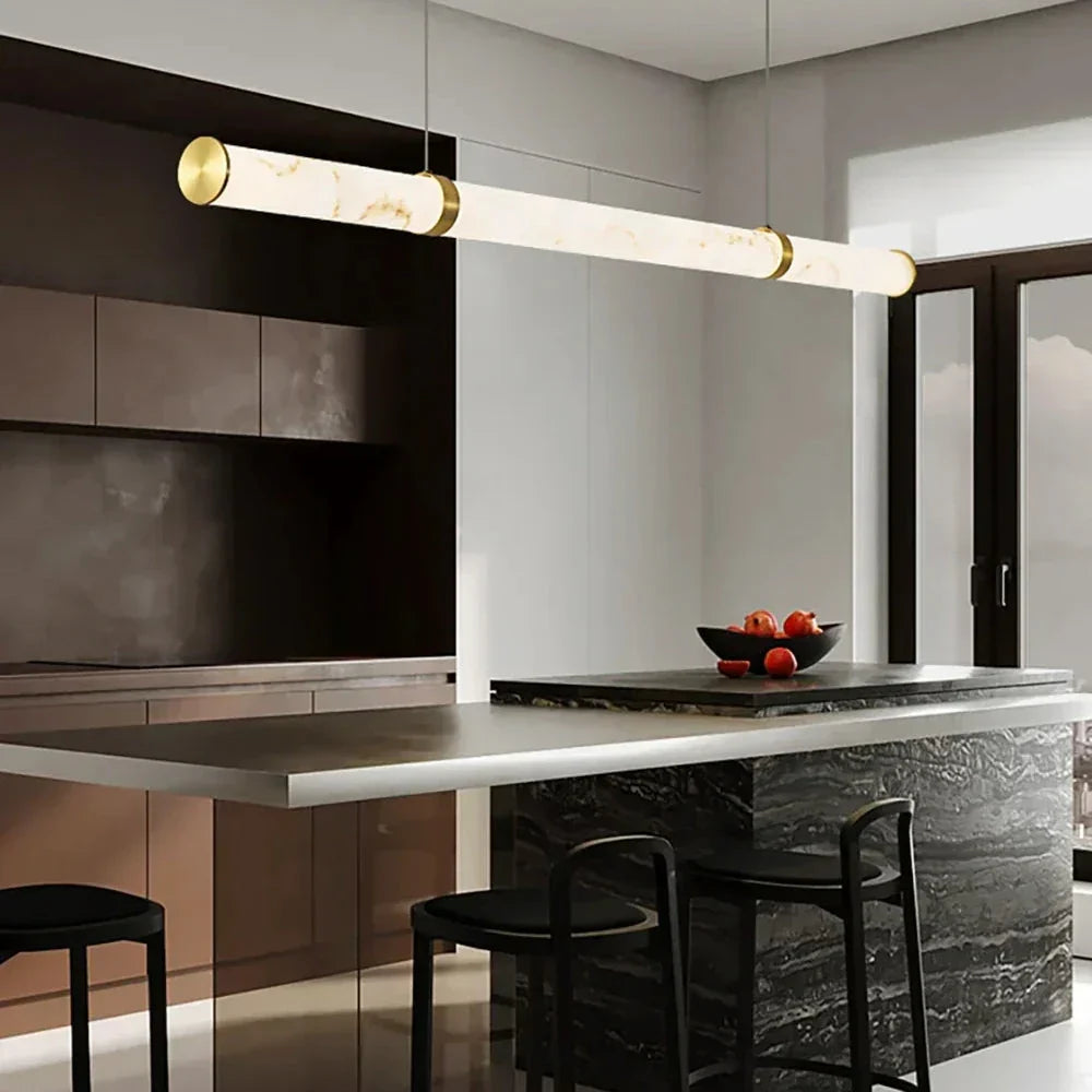 Linear Pendant Light in alabaster for Kitchen Island by AUVIELIGHT