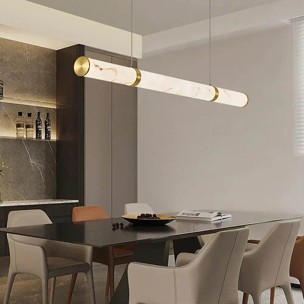 Linear Pendant Light in alabaster for Kitchen Island by AUVIELIGHT