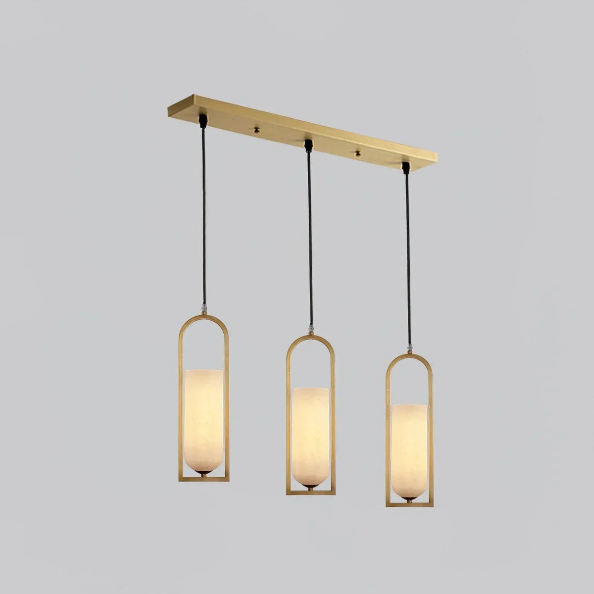 Melange Pendant Light in alabaster for Kitchen Island by AUVIELIGHT, L 60cm x H 150cm / L 23.6″ x H 59″ / Gold & White