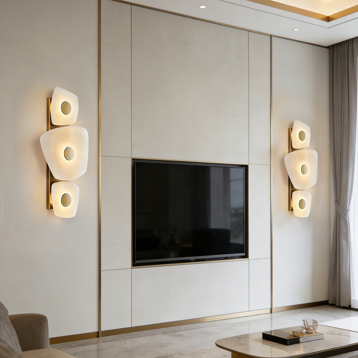 Multi-Tier Wall Sconce in alabaster for Hallway by AUVIELIGHT