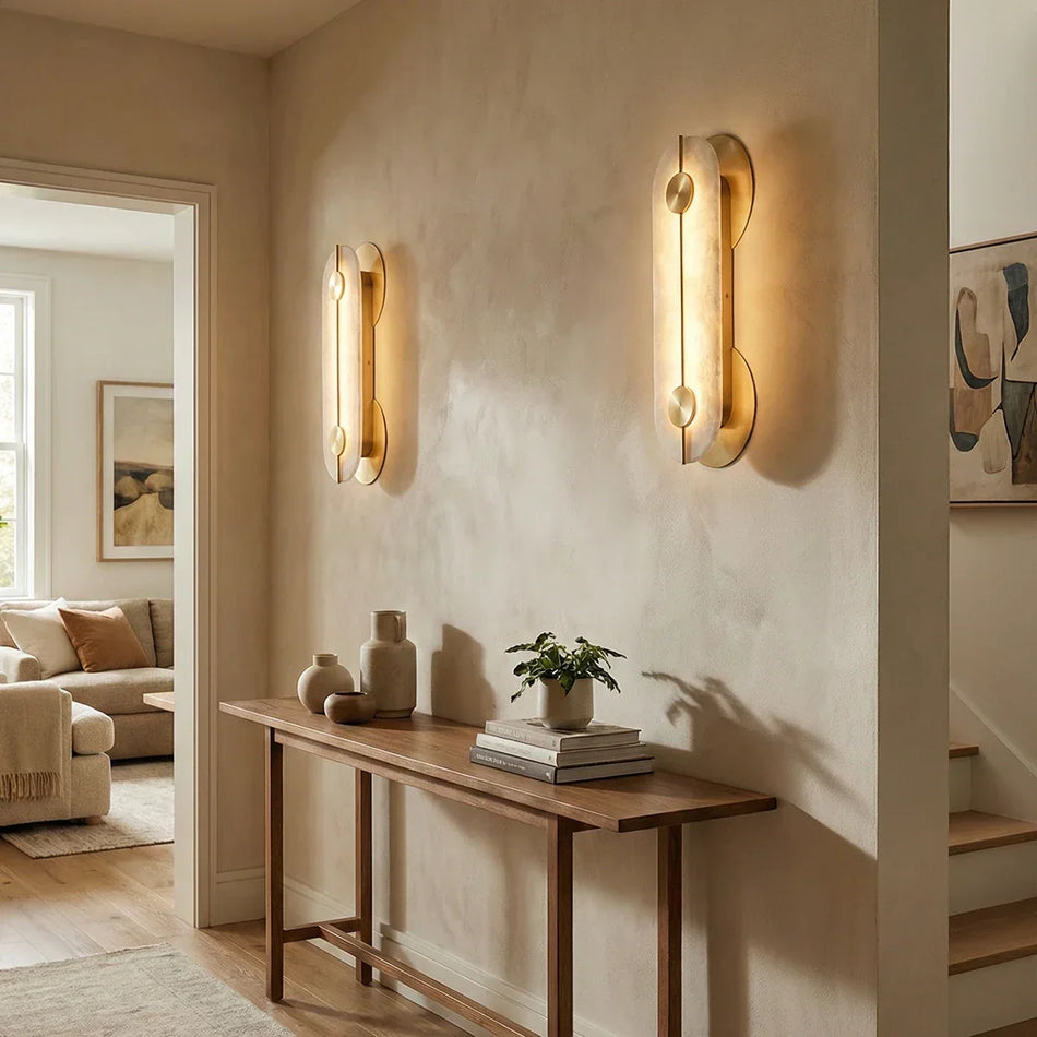 Obvara Oval Wall Light in alabaster for Hallway by AUVIELIGHT