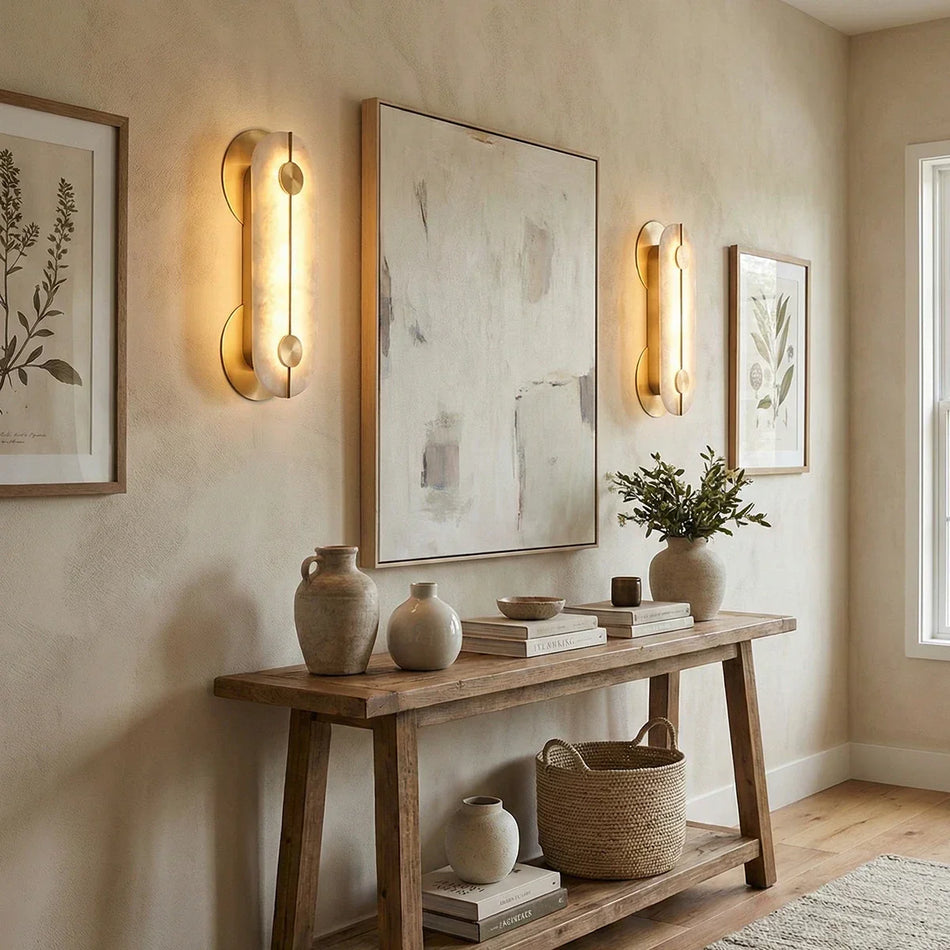 Obvara Oval Wall Light in alabaster for Hallway by AUVIELIGHT