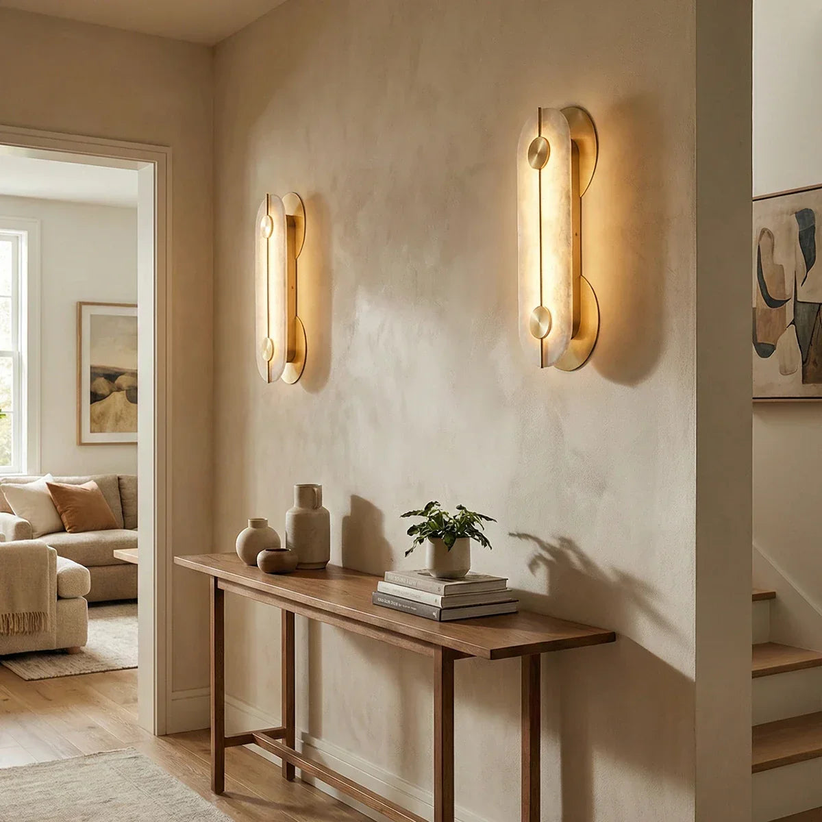 Obvara Oval Wall Light in alabaster for Hallway by AUVIELIGHT
