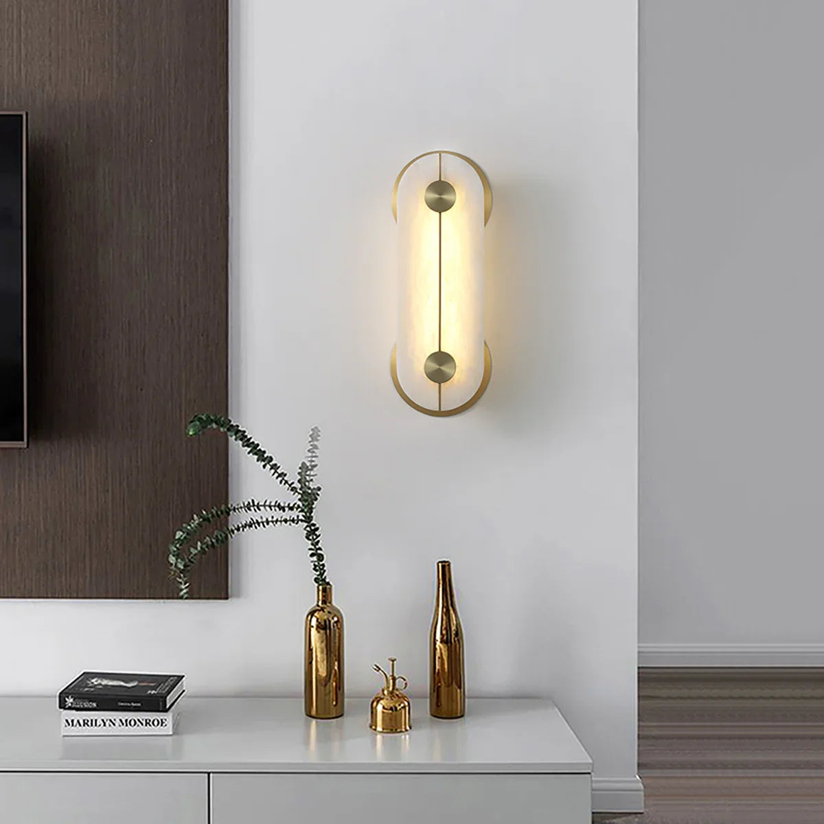 Obvara Oval Wall Light in alabaster for Hallway by AUVIELIGHT