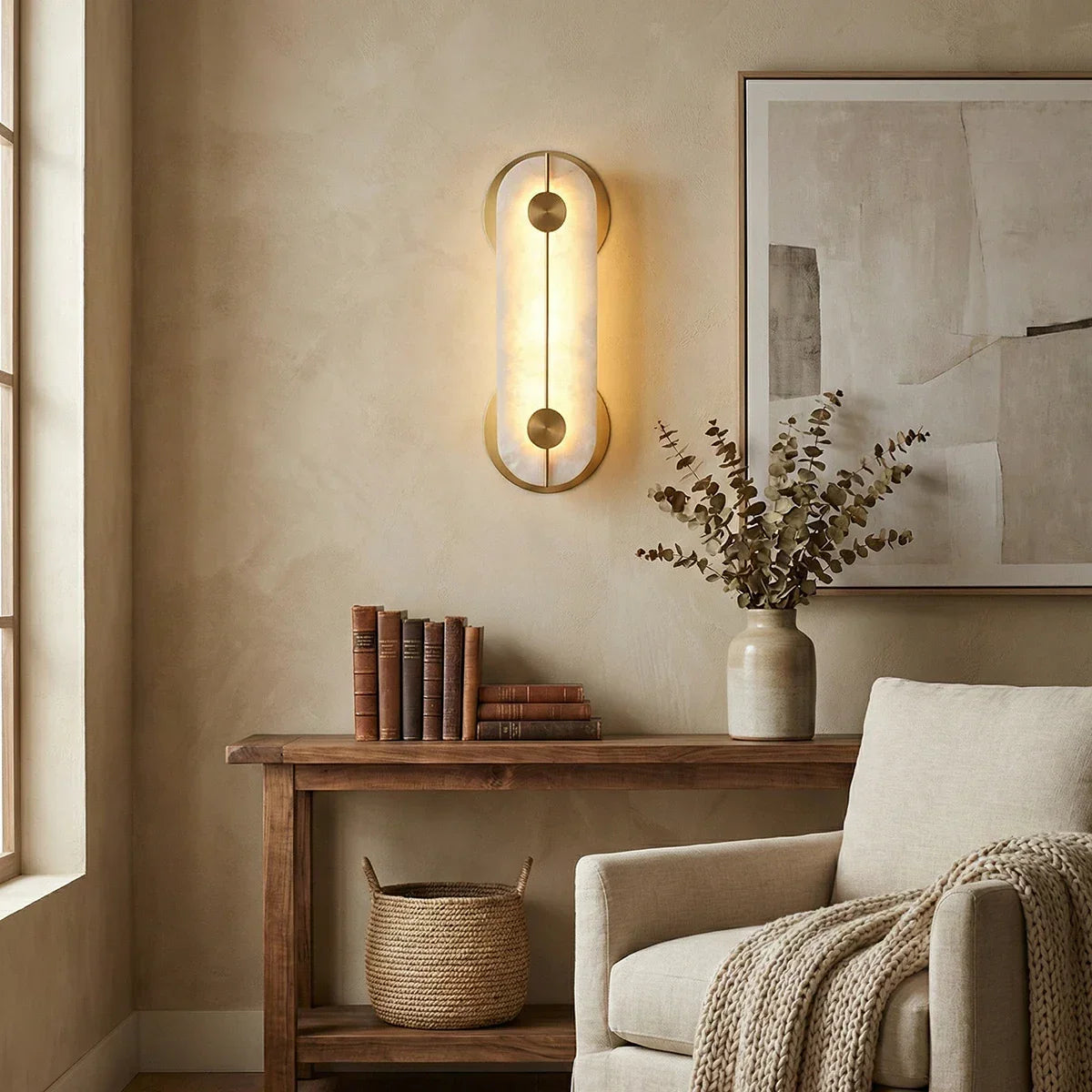 Obvara Oval Wall Light in alabaster for Hallway by AUVIELIGHT