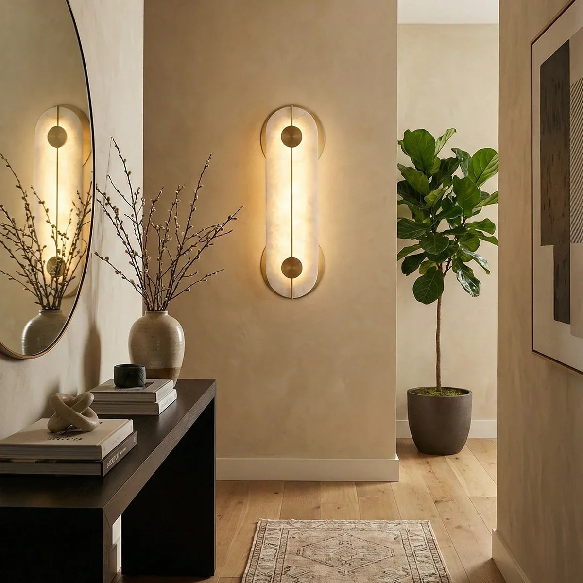Obvara Oval Wall Light in alabaster for Hallway by AUVIELIGHT