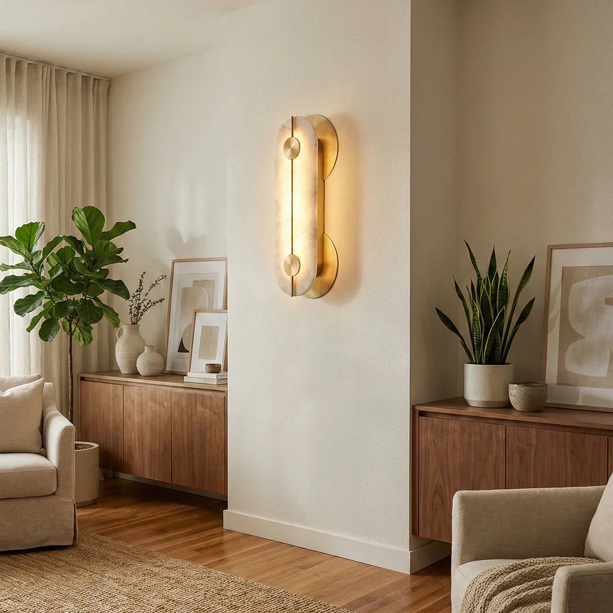 Obvara Oval Wall Light in alabaster for Hallway by AUVIELIGHT