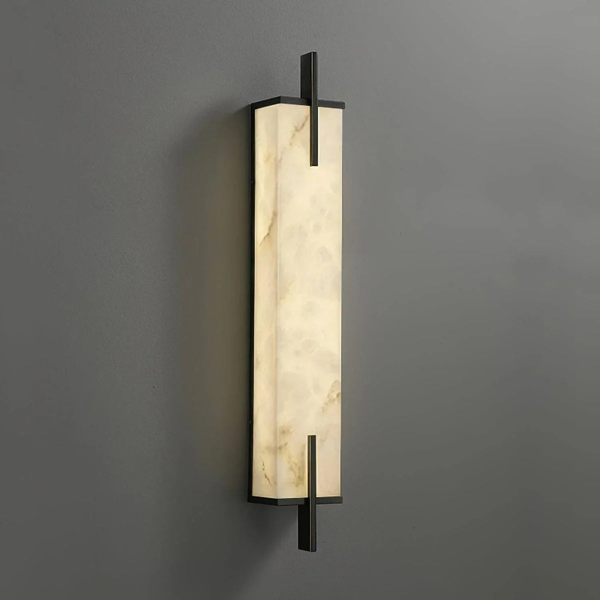 Calliope Rectangle Wall Sconce in alabaster for Hallway by AUVIELIGHT, Dia 12cm x H 60cm / ∅ 4.7″ x H 23.6″ / Black & White / Warm Light and 1