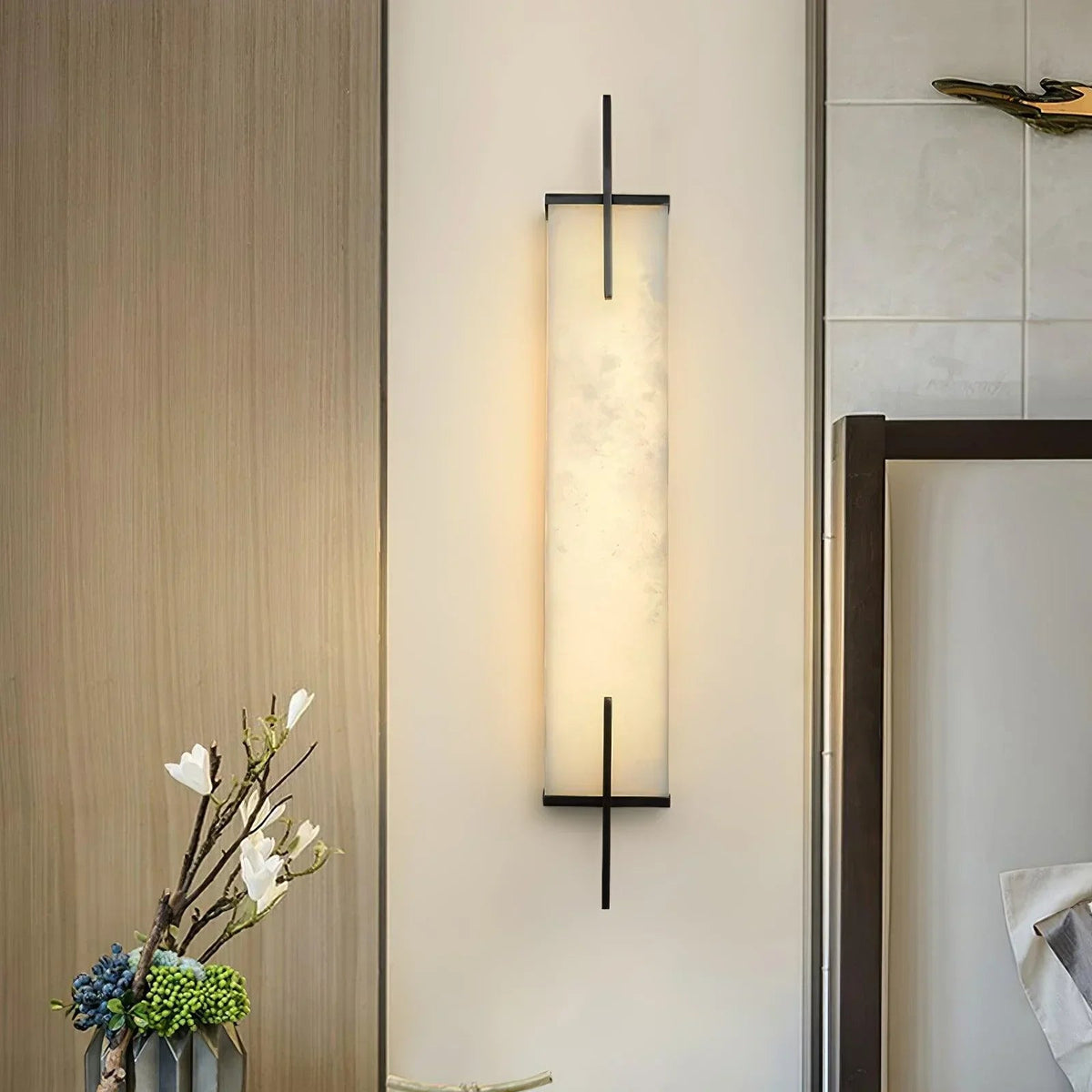 Calliope Rectangle Wall Sconce in alabaster for Hallway by AUVIELIGHT