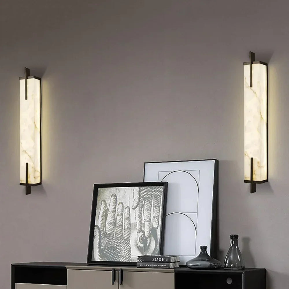 Calliope Rectangle Wall Sconce in alabaster for Hallway by AUVIELIGHT