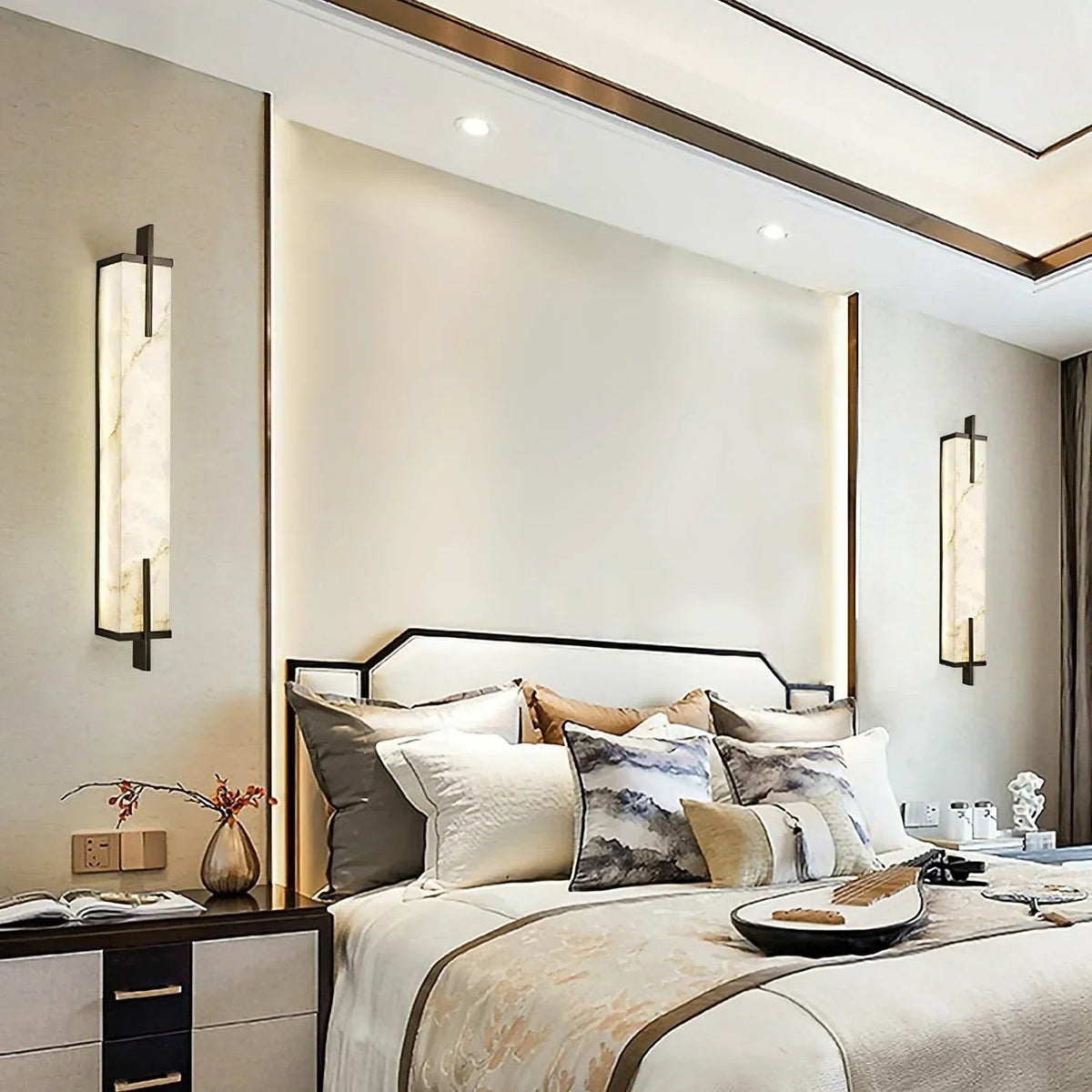 Calliope Rectangle Wall Sconce in alabaster for Hallway by AUVIELIGHT