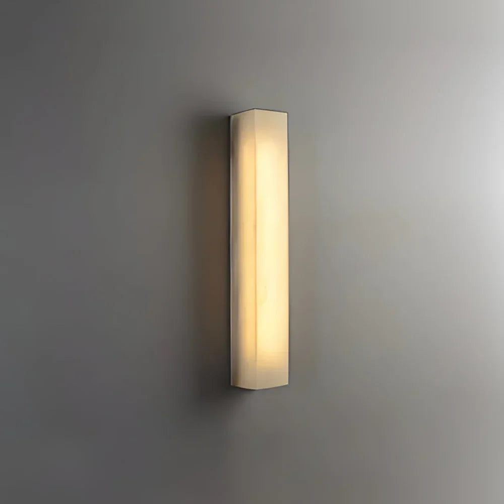 Rectangle Wall Sconce in alabaster for Hallway by AUVIELIGHT, Dia 8cm x H 60cm / ∅ 3.1″ x H 23.6″ / White / Warm Light