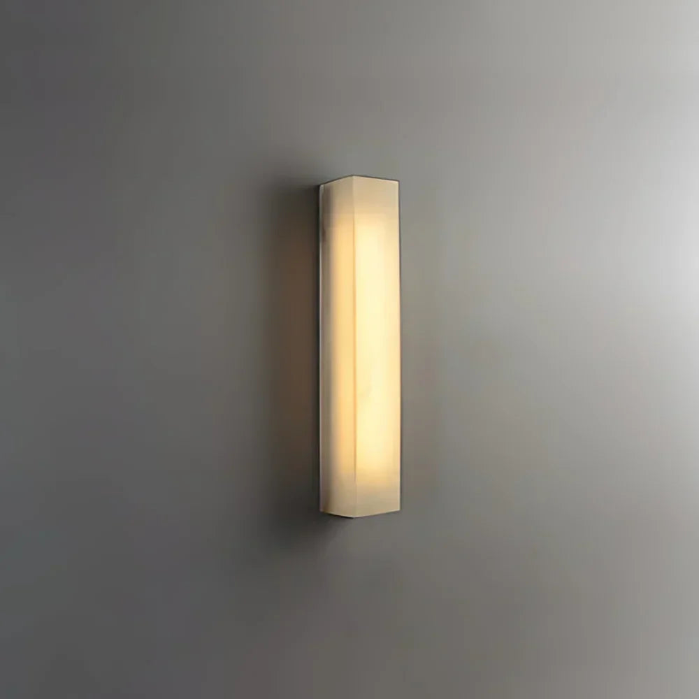 Rectangle Wall Sconce in alabaster for Hallway by AUVIELIGHT, Dia 8cm x H 50cm / ∅ 3.1″ x H 19.7″ / White / Warm Light