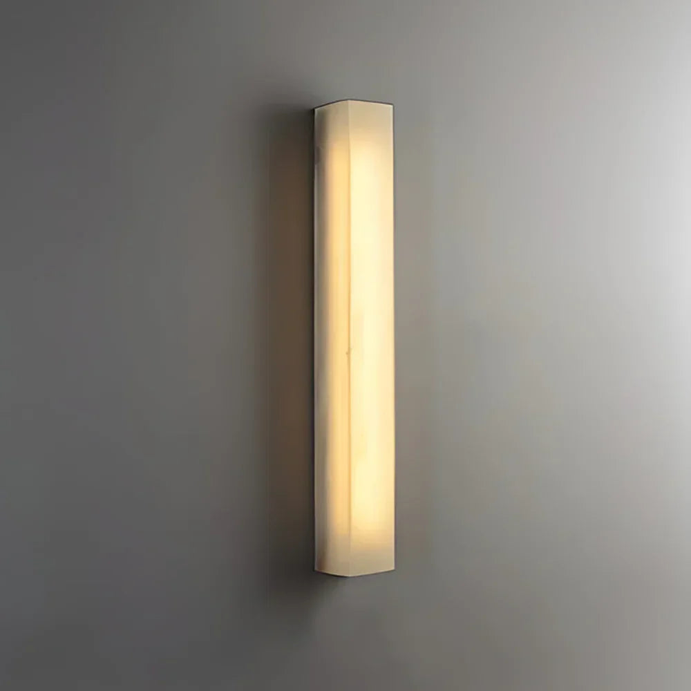 Rectangle Wall Sconce in alabaster for Hallway by AUVIELIGHT, Dia 8cm x H 80cm / ∅ 3.1″ x H 31.5″ / White / Warm Light