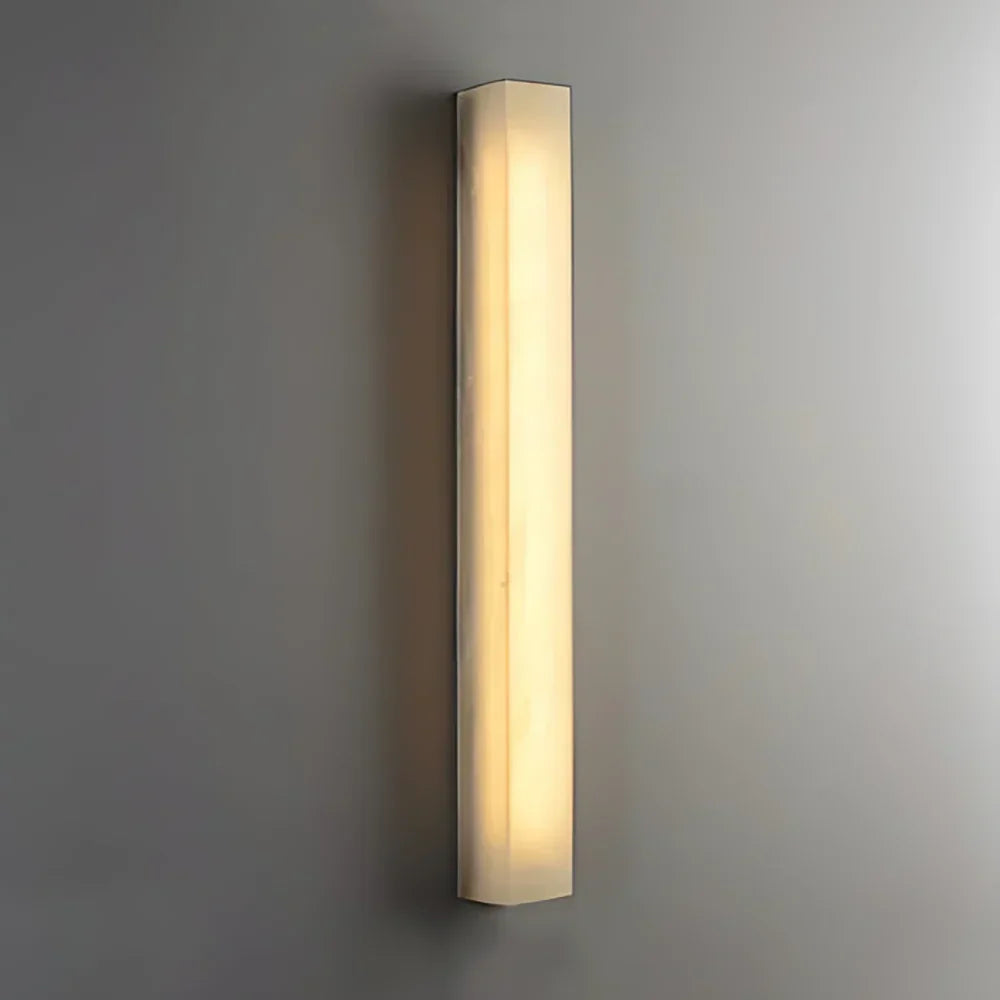 Rectangle Wall Sconce in alabaster for Hallway by AUVIELIGHT, Dia 8cm x H 100cm / ∅ 3.1″ x H 39.4″ / White / Warm Light