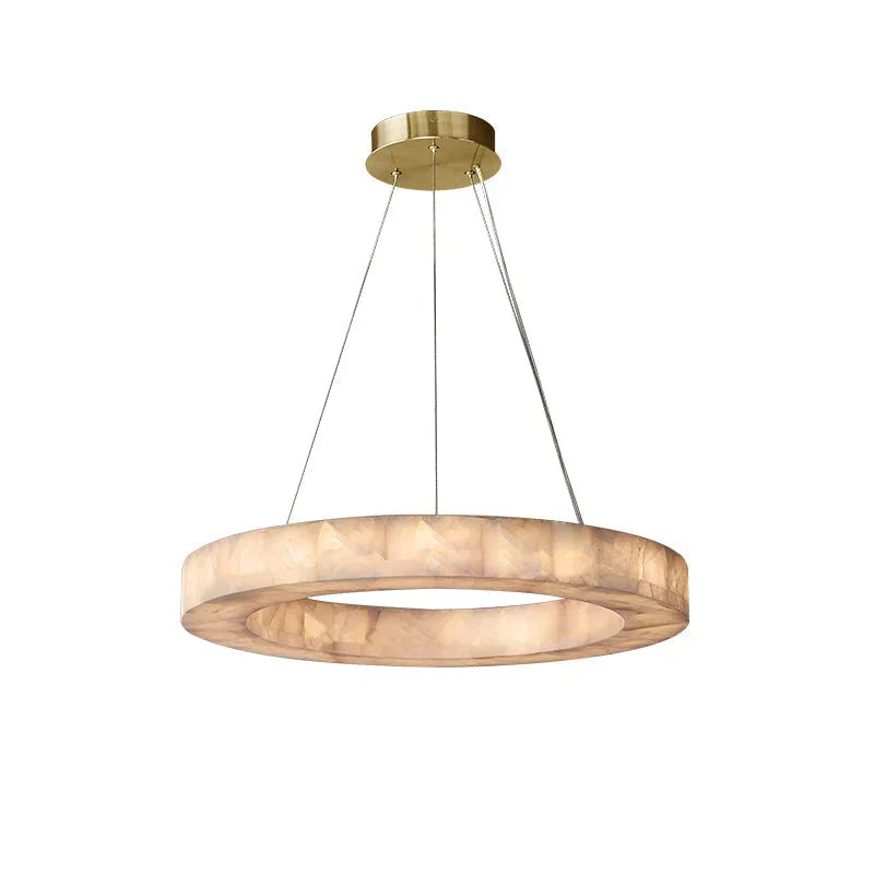 Rivage Round Chandelier in alabaster for Dining Room by AUVIELIGHT, Dia 40cm x H 7cm / ∅ 15.7″ x H 2.8″ / Gold & White / Warm Light and 1 other