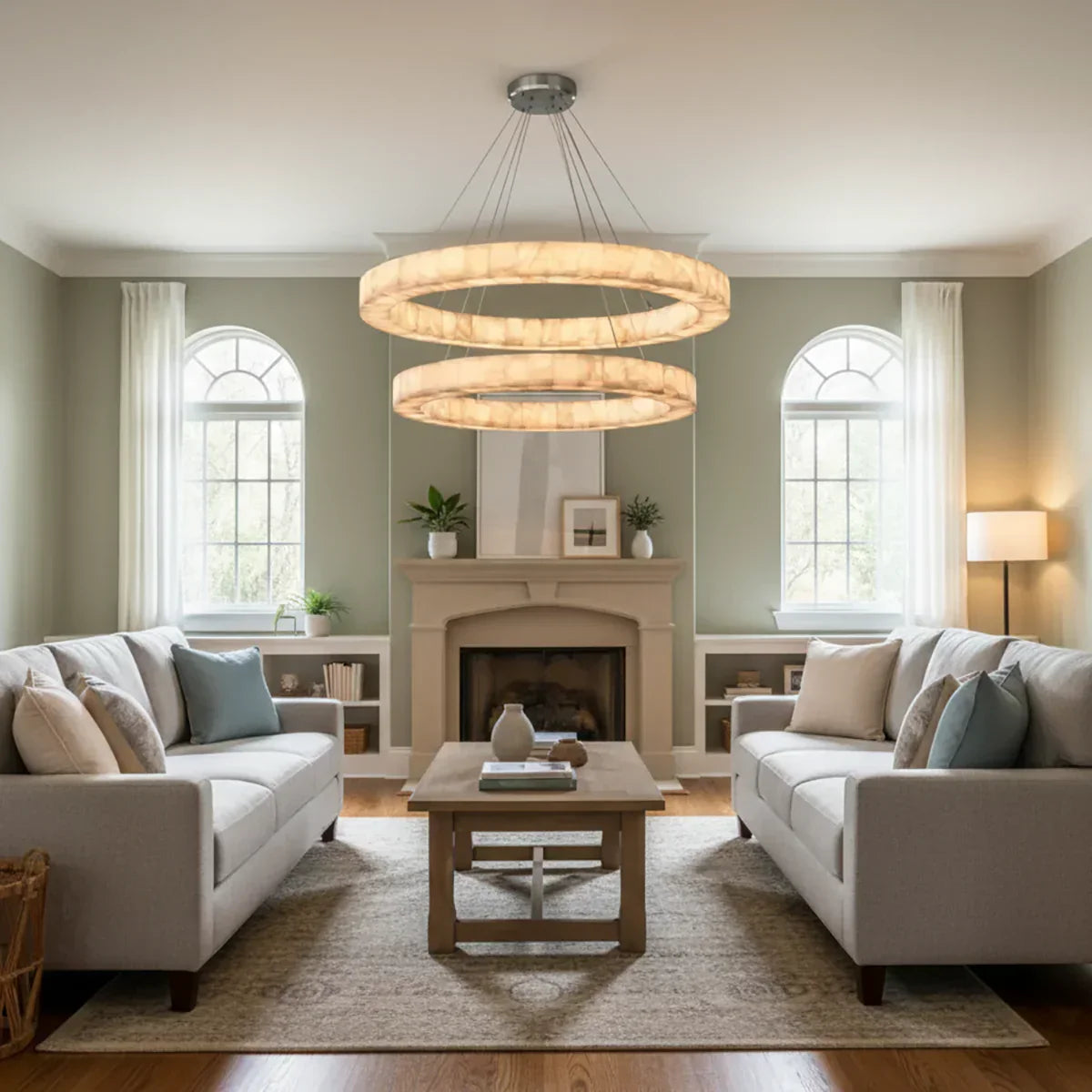 Rivage Round Chandelier in alabaster for Dining Room by AUVIELIGHT