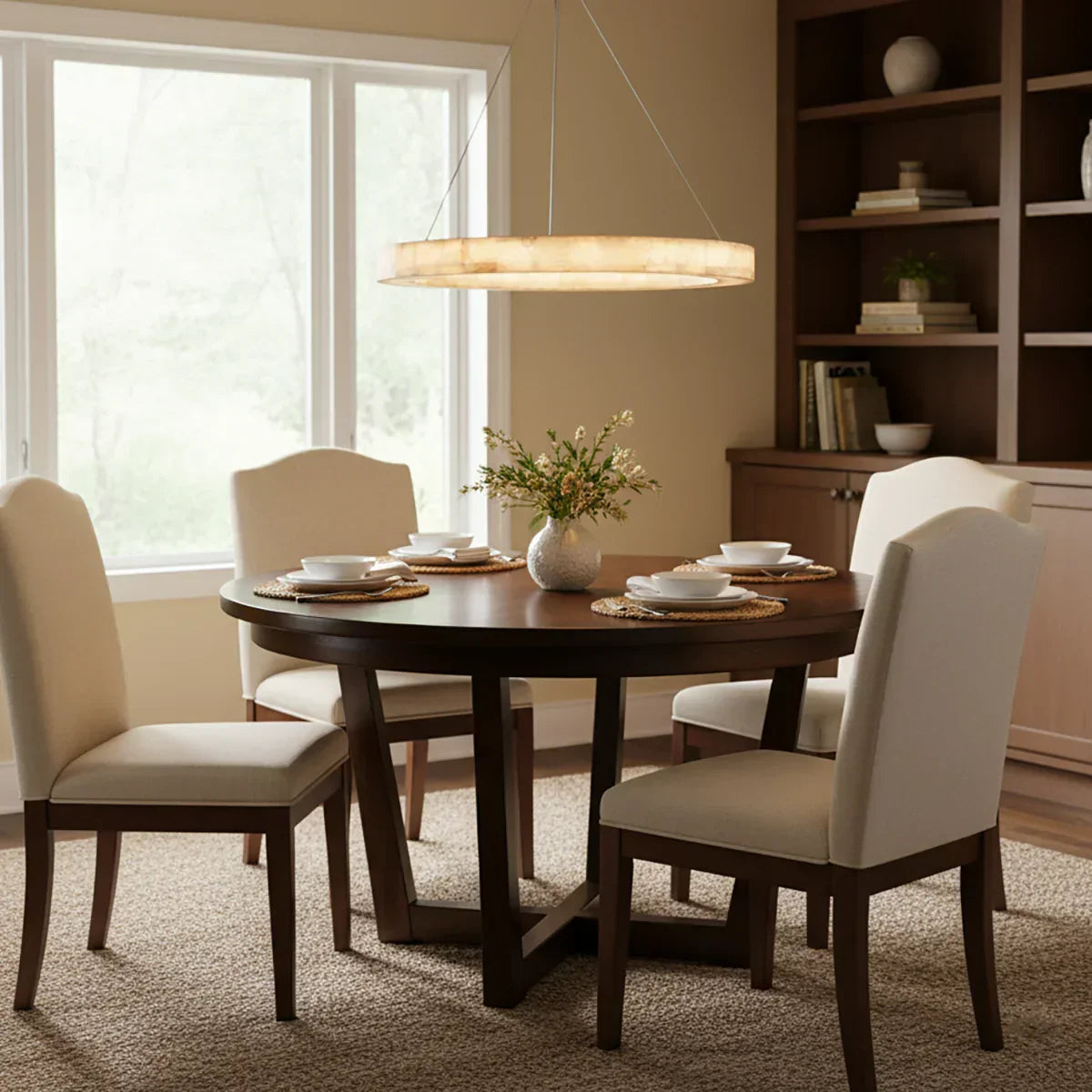 Rivage Round Chandelier in alabaster for Dining Room by AUVIELIGHT