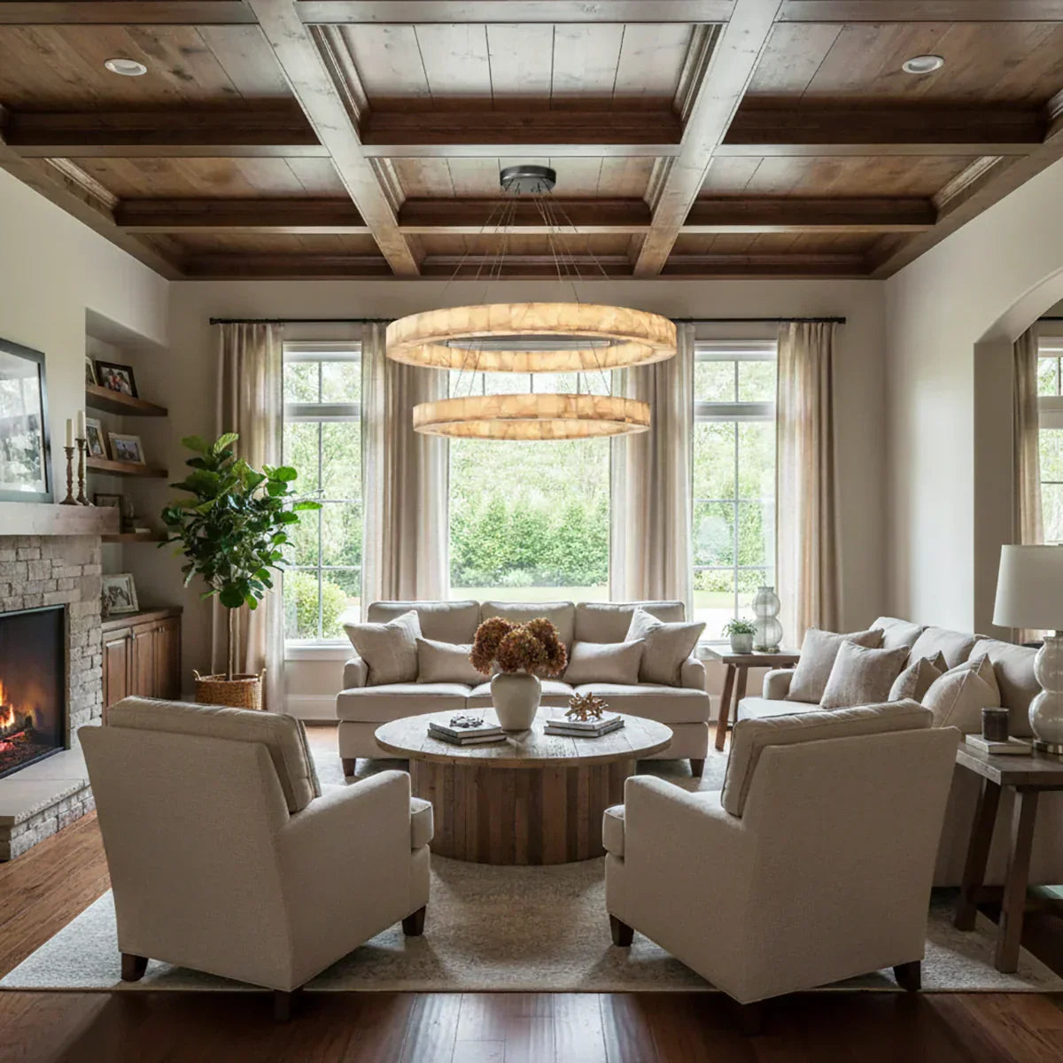 Rivage Round Chandelier in alabaster for Dining Room by AUVIELIGHT