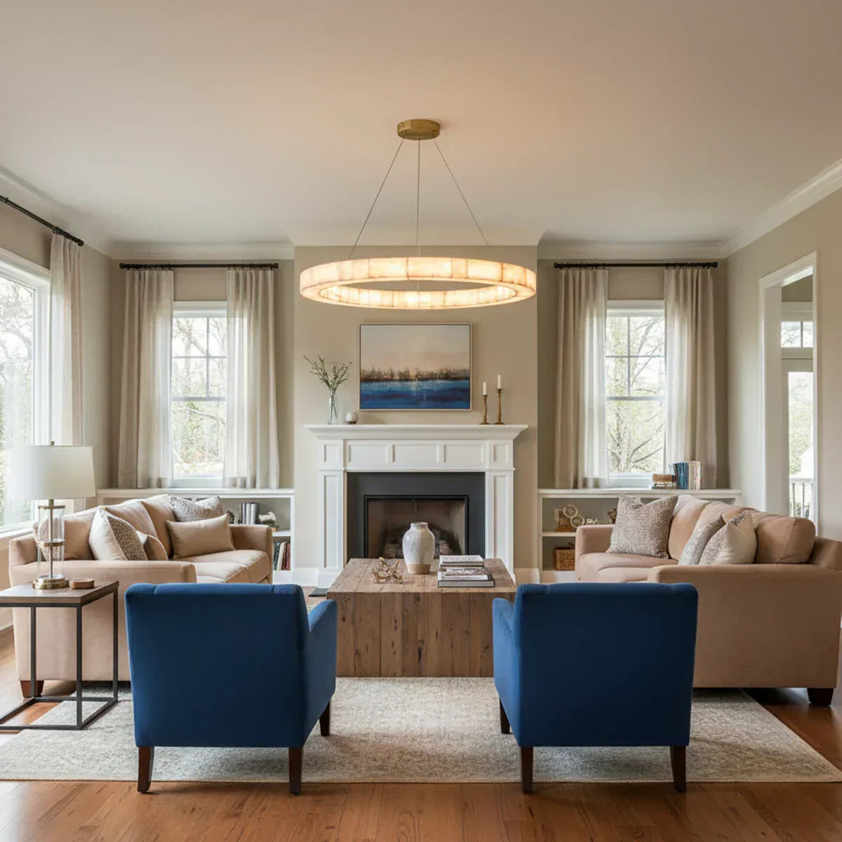 Rivage Round Chandelier in alabaster for Dining Room by AUVIELIGHT