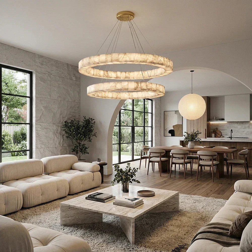 Rivage Round Chandelier in alabaster for Dining Room by AUVIELIGHT