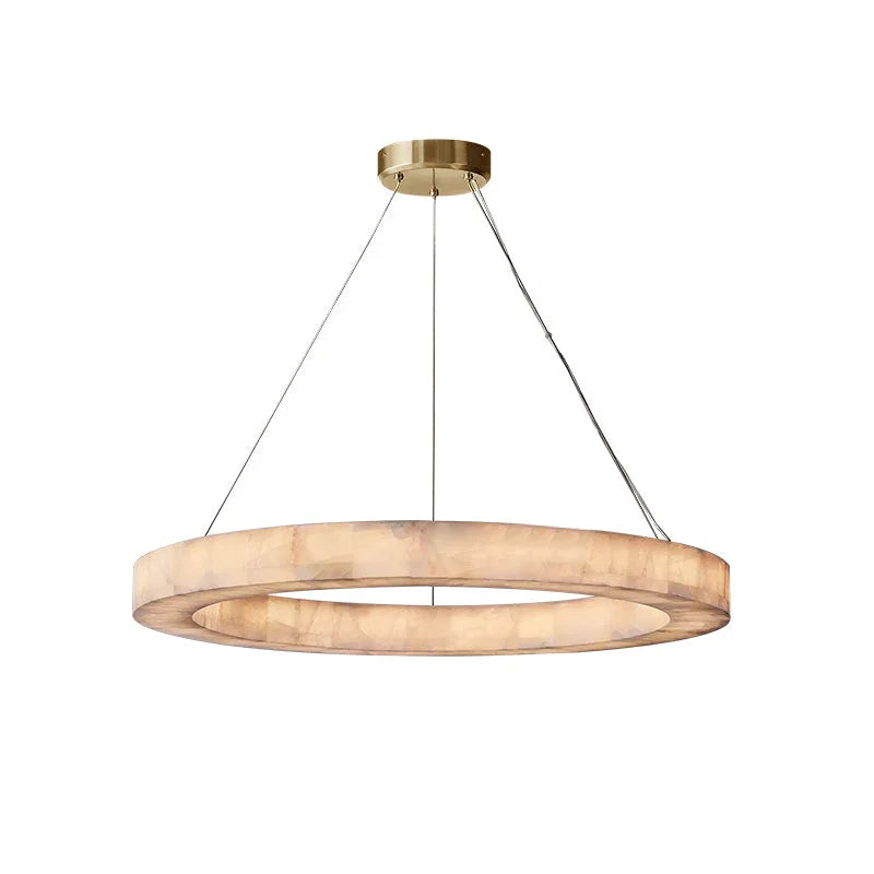 Rivage Round Chandelier in alabaster for Dining Room by AUVIELIGHT, Dia 60cm x H 7cm / ∅ 23.6″ x H 2.8″ / Gold & White / Warm Light and 1 other