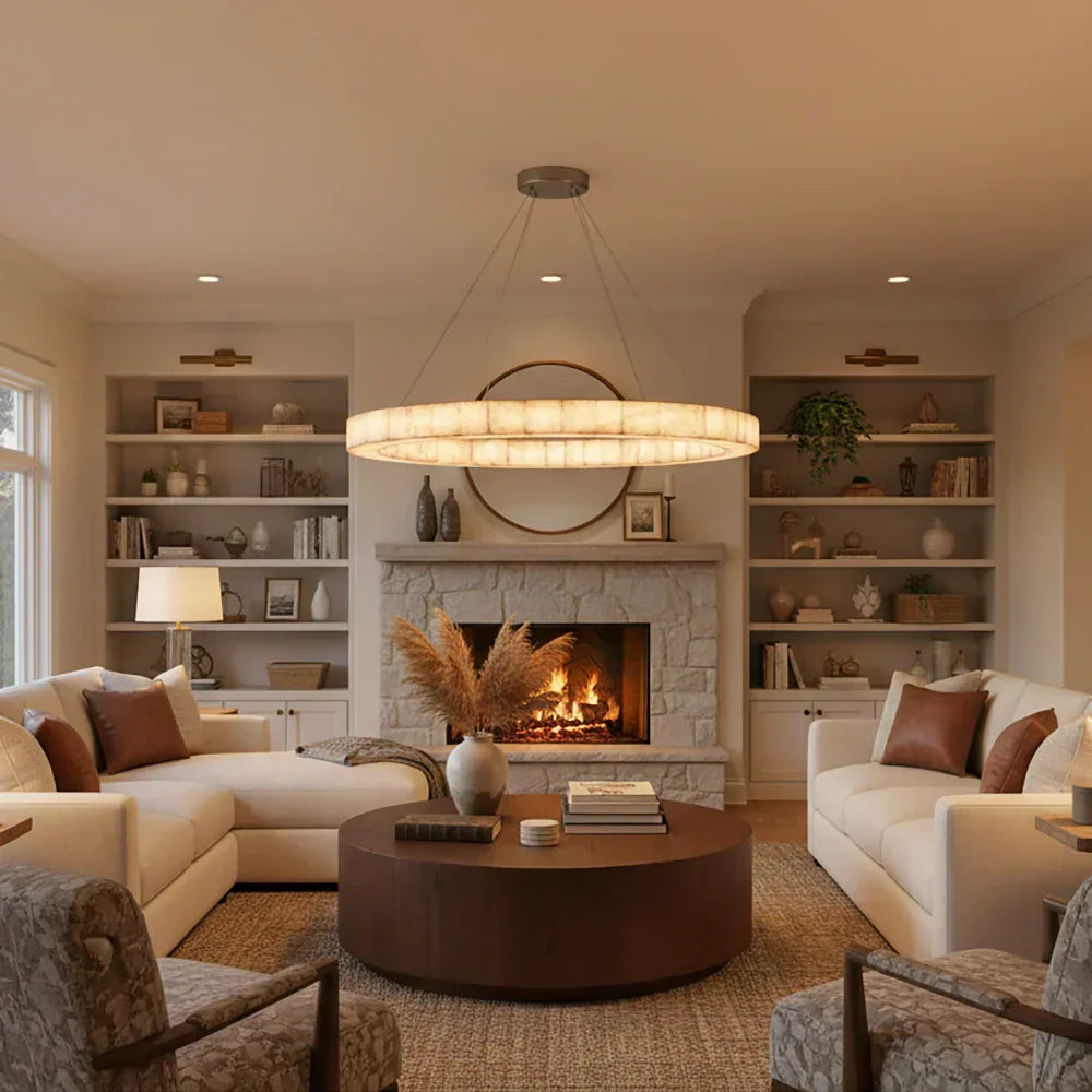 Rivage Round Chandelier in alabaster for Dining Room by AUVIELIGHT