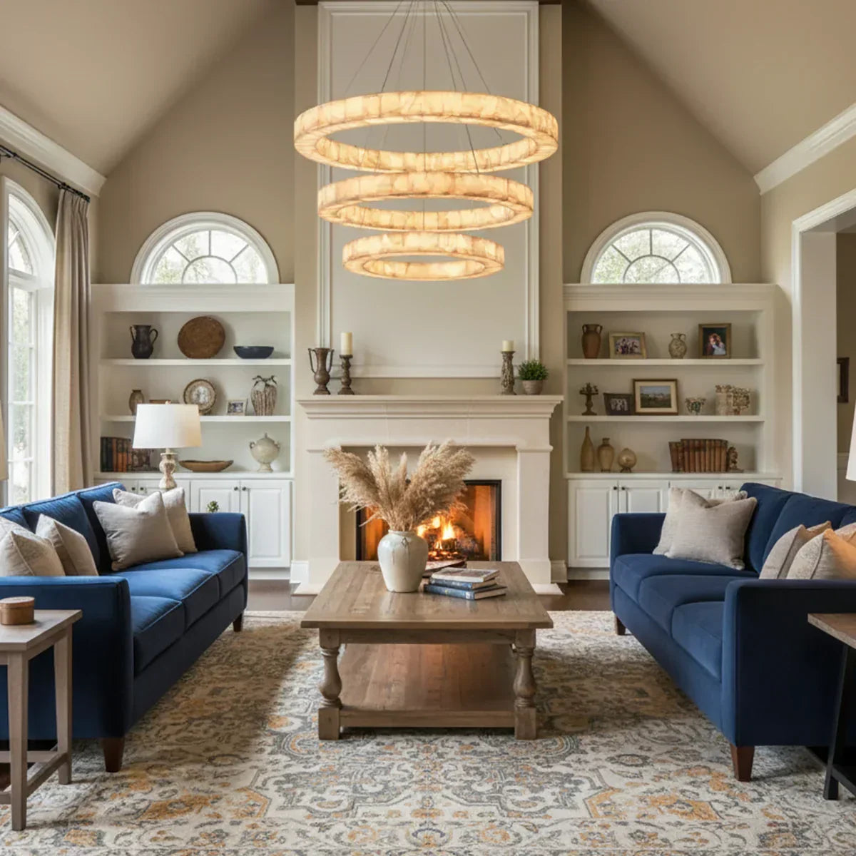 Rivage Round Chandelier in alabaster for Dining Room by AUVIELIGHT