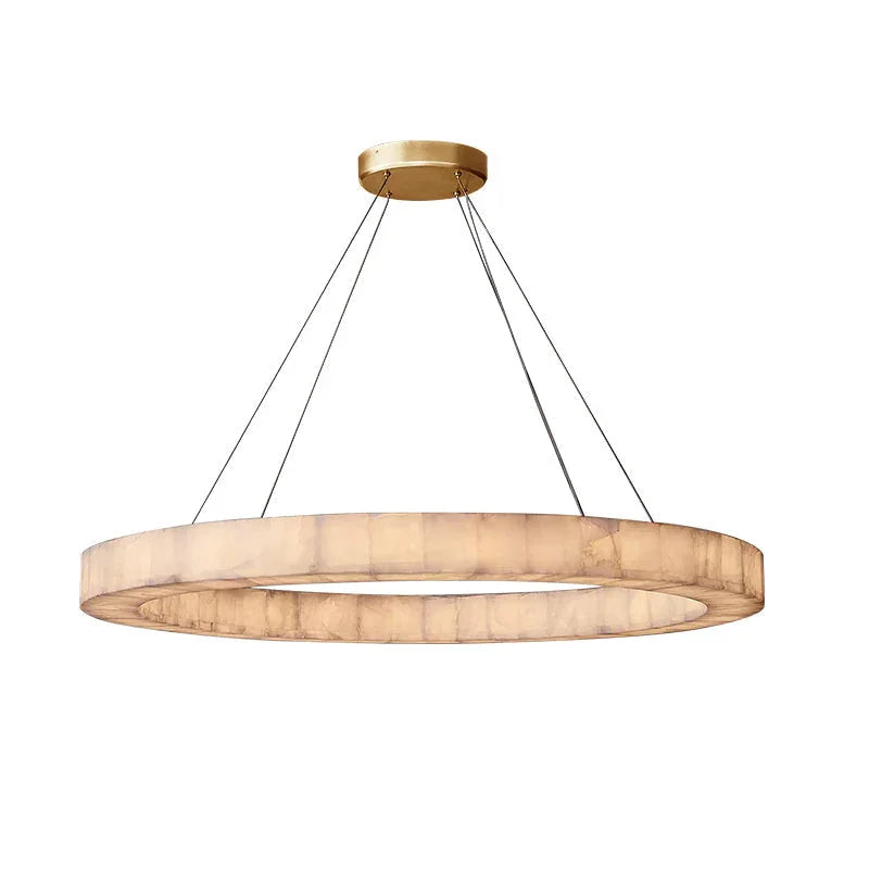 Rivage Round Chandelier in alabaster for Dining Room by AUVIELIGHT, Dia 100cm x H 7cm / ∅ 39.4″ x H 2.8″ / Gold & White / Warm Light and 2 other