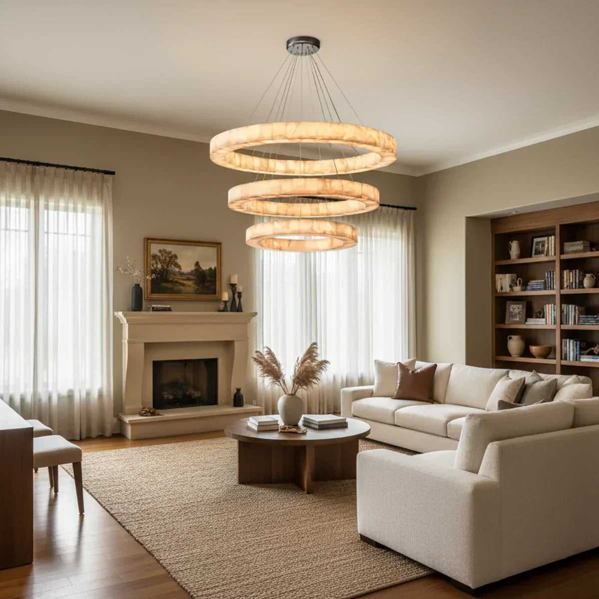 Rivage Round Chandelier in alabaster for Dining Room by AUVIELIGHT