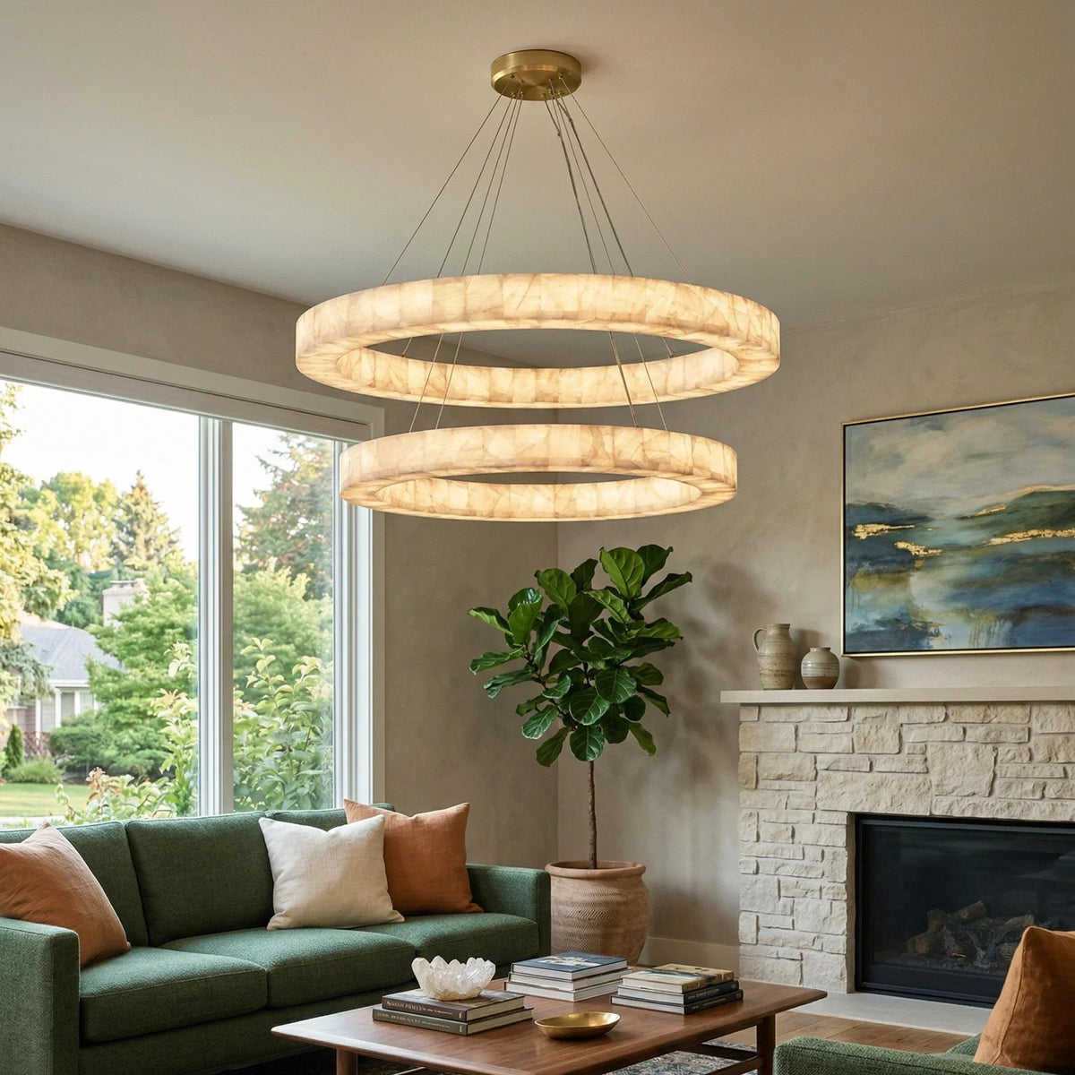 Rivage Round Chandelier in alabaster for Dining Room by AUVIELIGHT