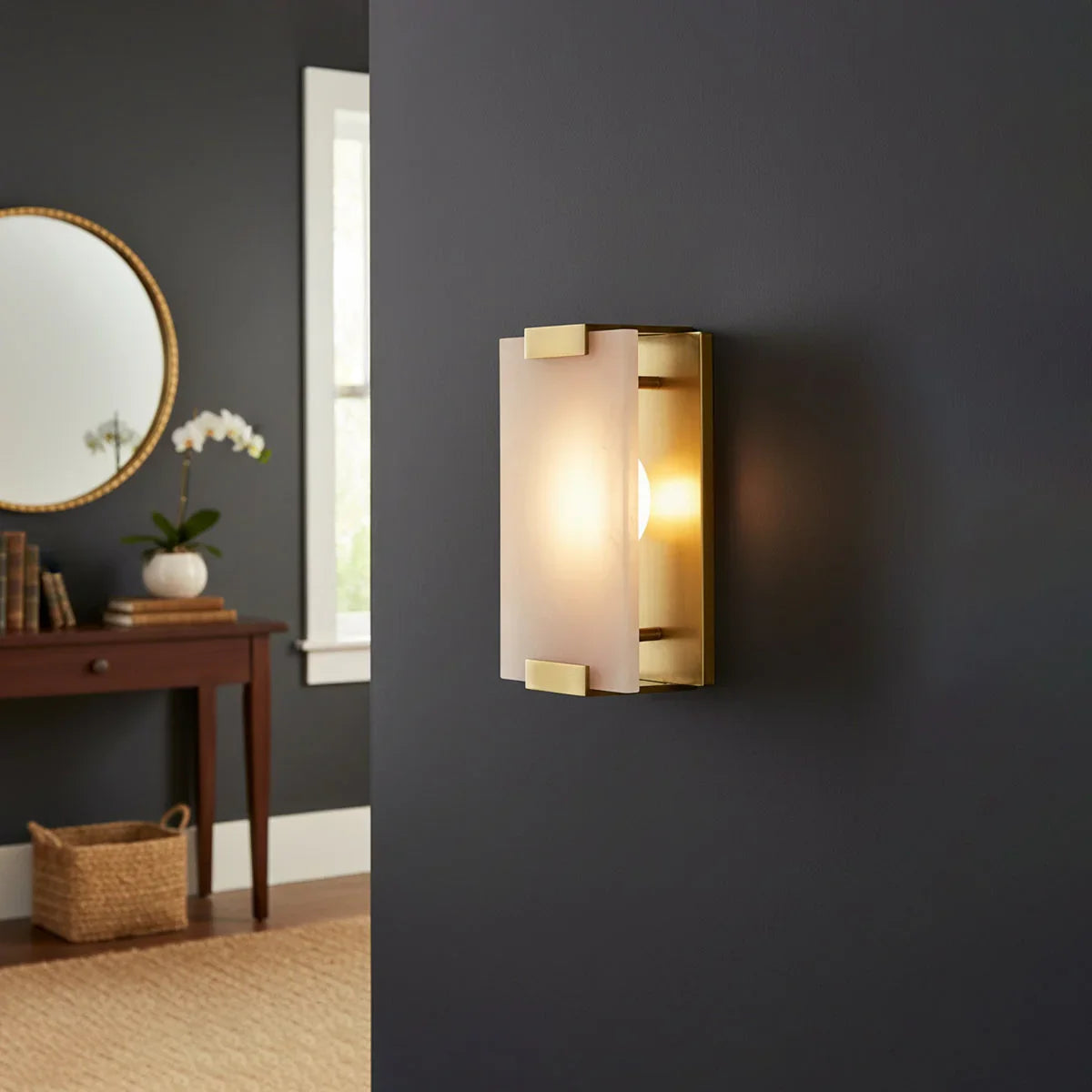 Roux Wall Light in alabaster for Hallway by AUVIELIGHT