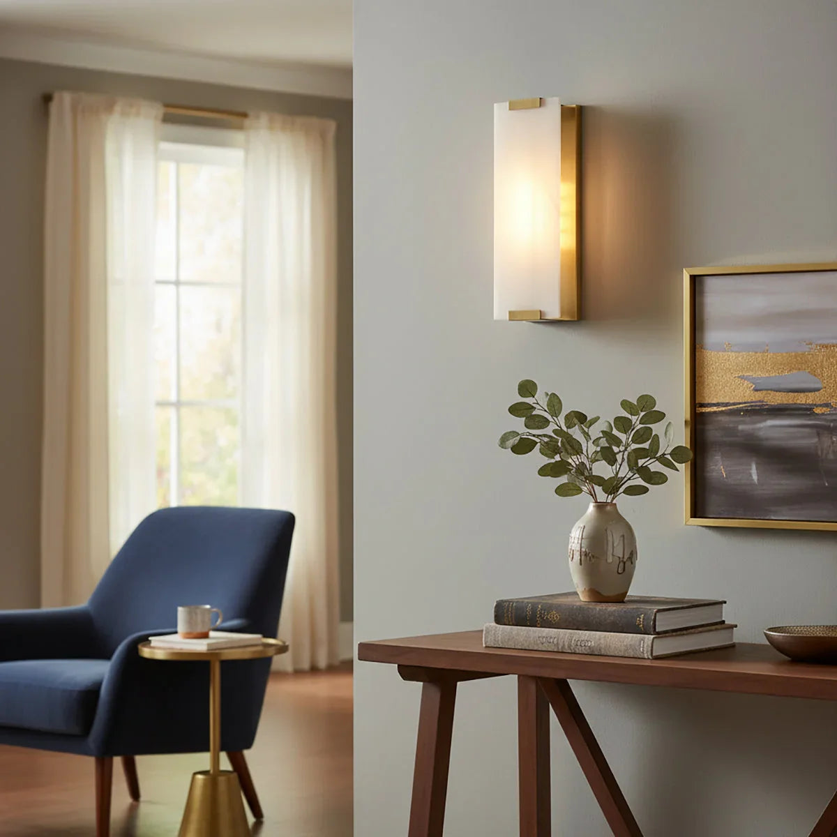 Roux Wall Light in alabaster for Hallway by AUVIELIGHT