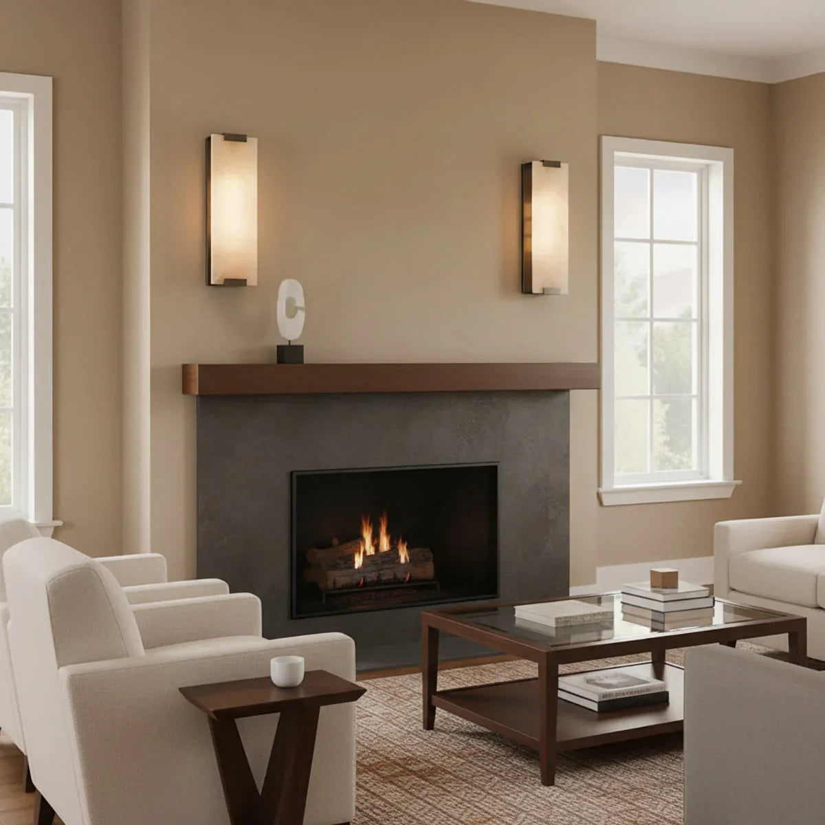 Roux Wall Light in alabaster for Hallway by AUVIELIGHT