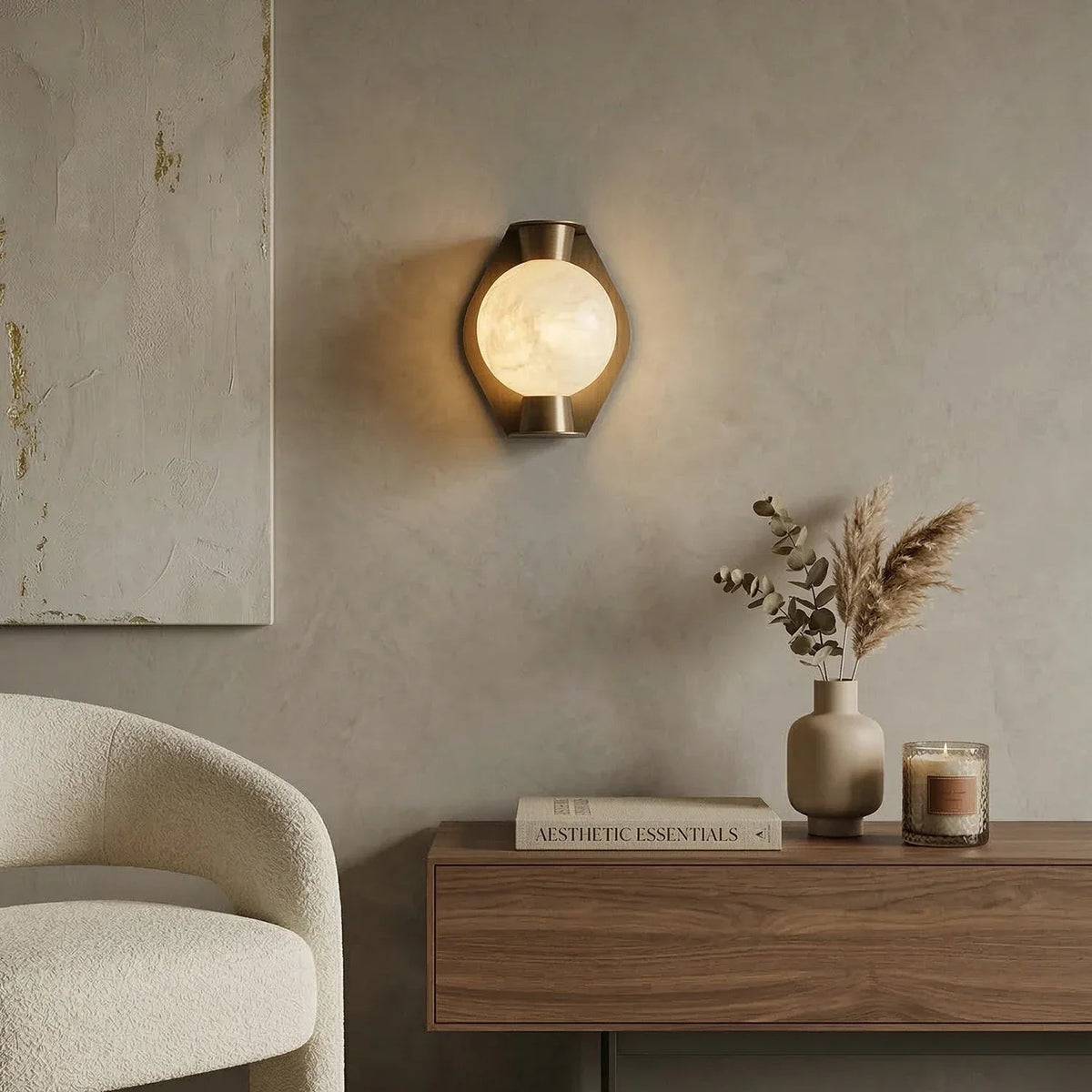 Spherical Wall Light in alabaster for Hallway by AUVIELIGHT