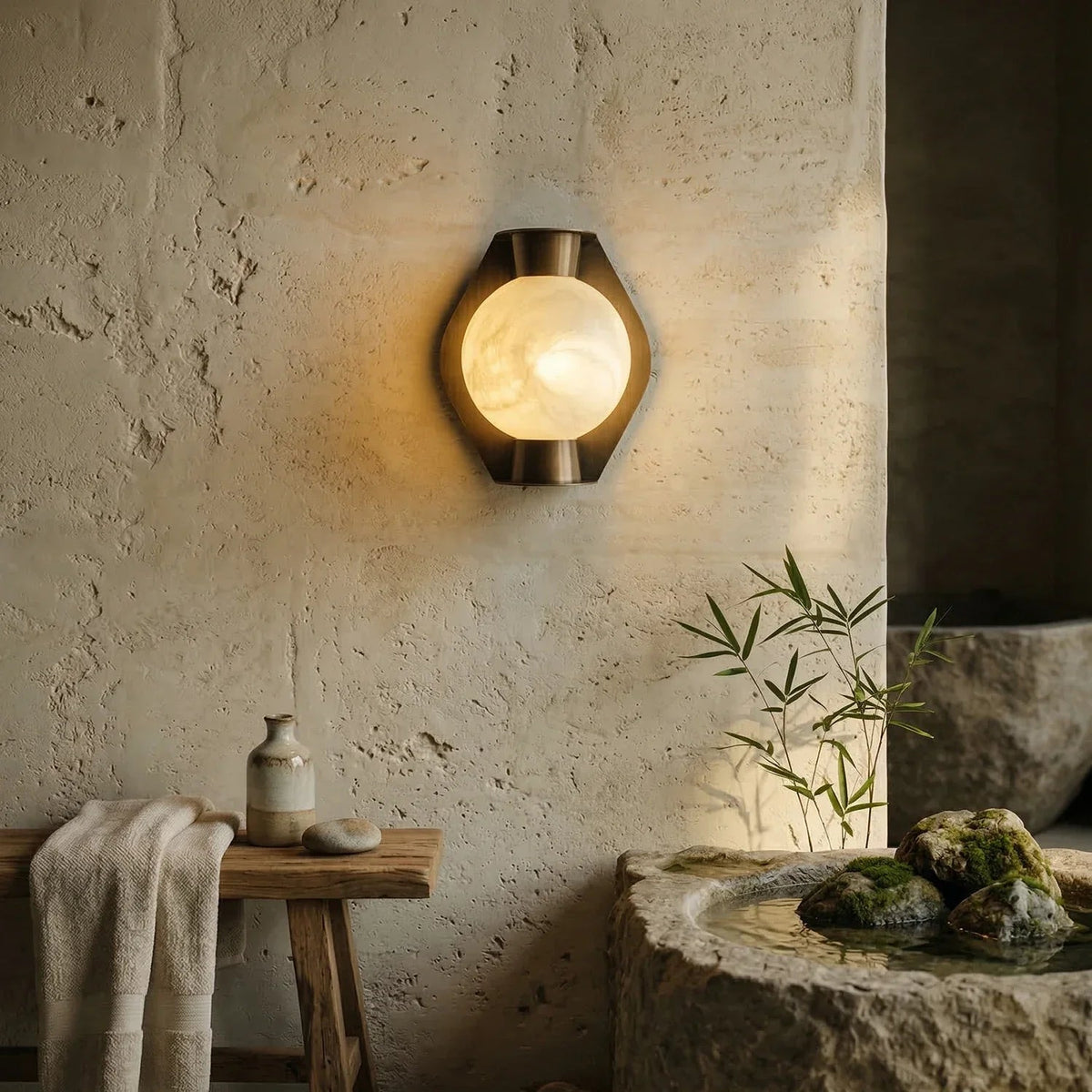Spherical Wall Light in alabaster for Hallway by AUVIELIGHT