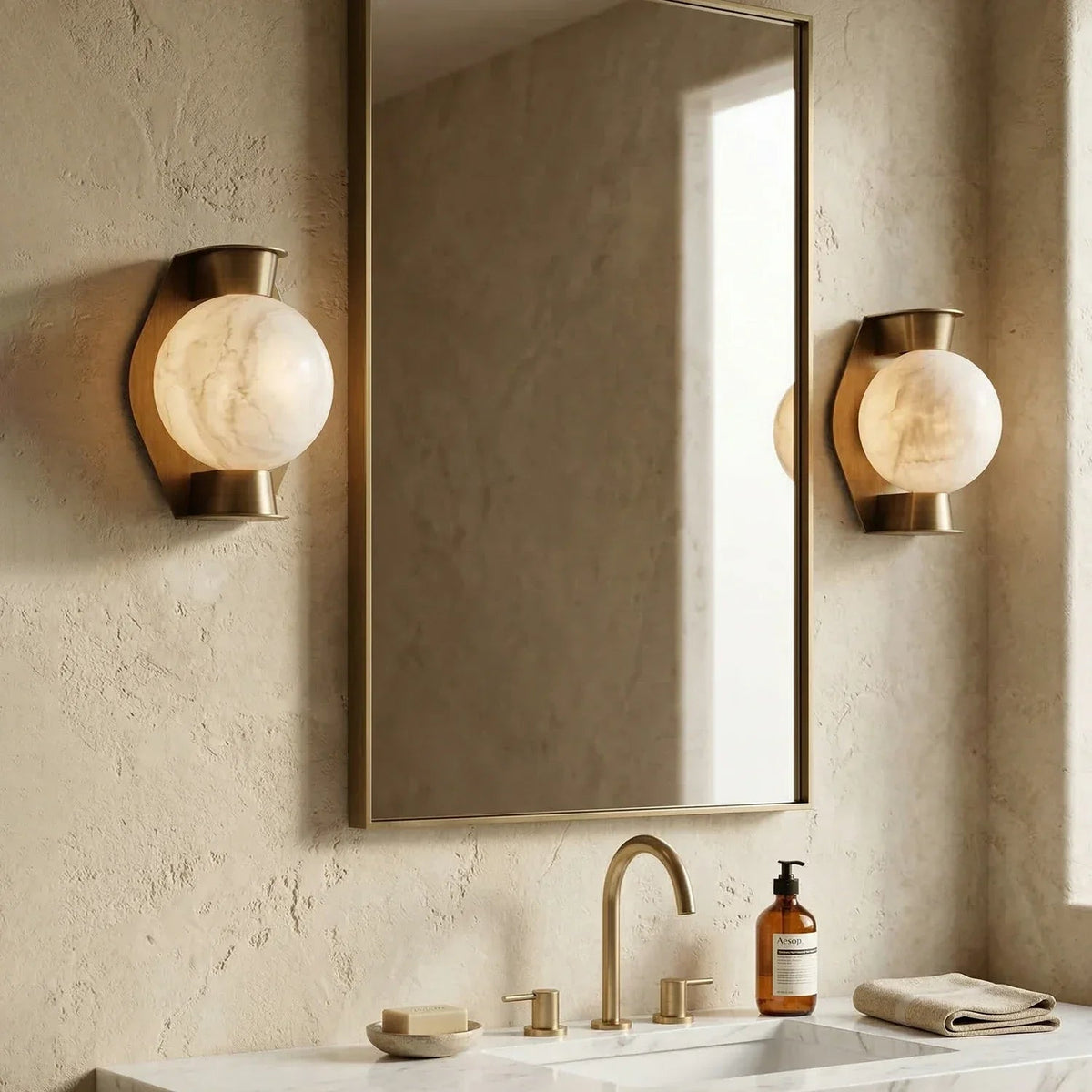 Spherical Wall Light in alabaster for Hallway by AUVIELIGHT