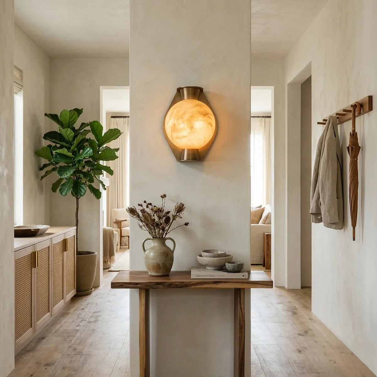 Spherical Wall Light in alabaster for Hallway by AUVIELIGHT