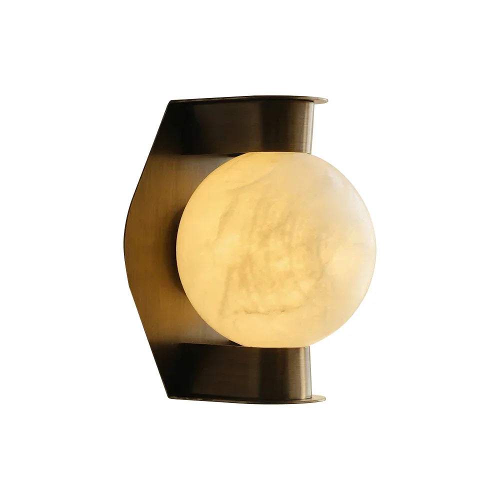 Spherical Wall Light in alabaster for Hallway by AUVIELIGHT, Dia 16cm x H 21cm / ∅ 6.3″ x H 8.3″ / Bronze + White