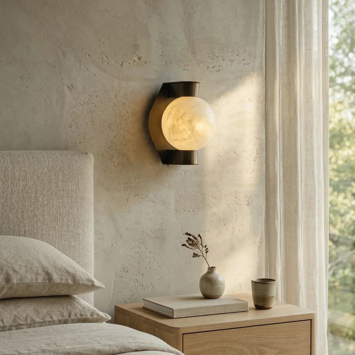 Spherical Wall Light in alabaster for Hallway by AUVIELIGHT