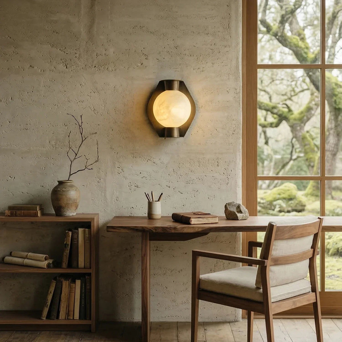 Spherical Wall Light in alabaster for Hallway by AUVIELIGHT