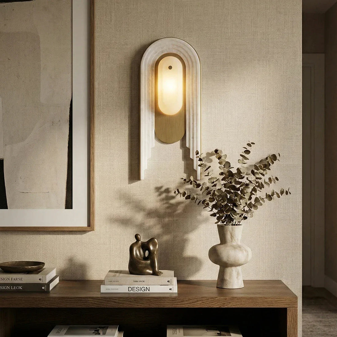 Cascada Stacked Wall Sconce in alabaster for Hallway by AUVIELIGHT