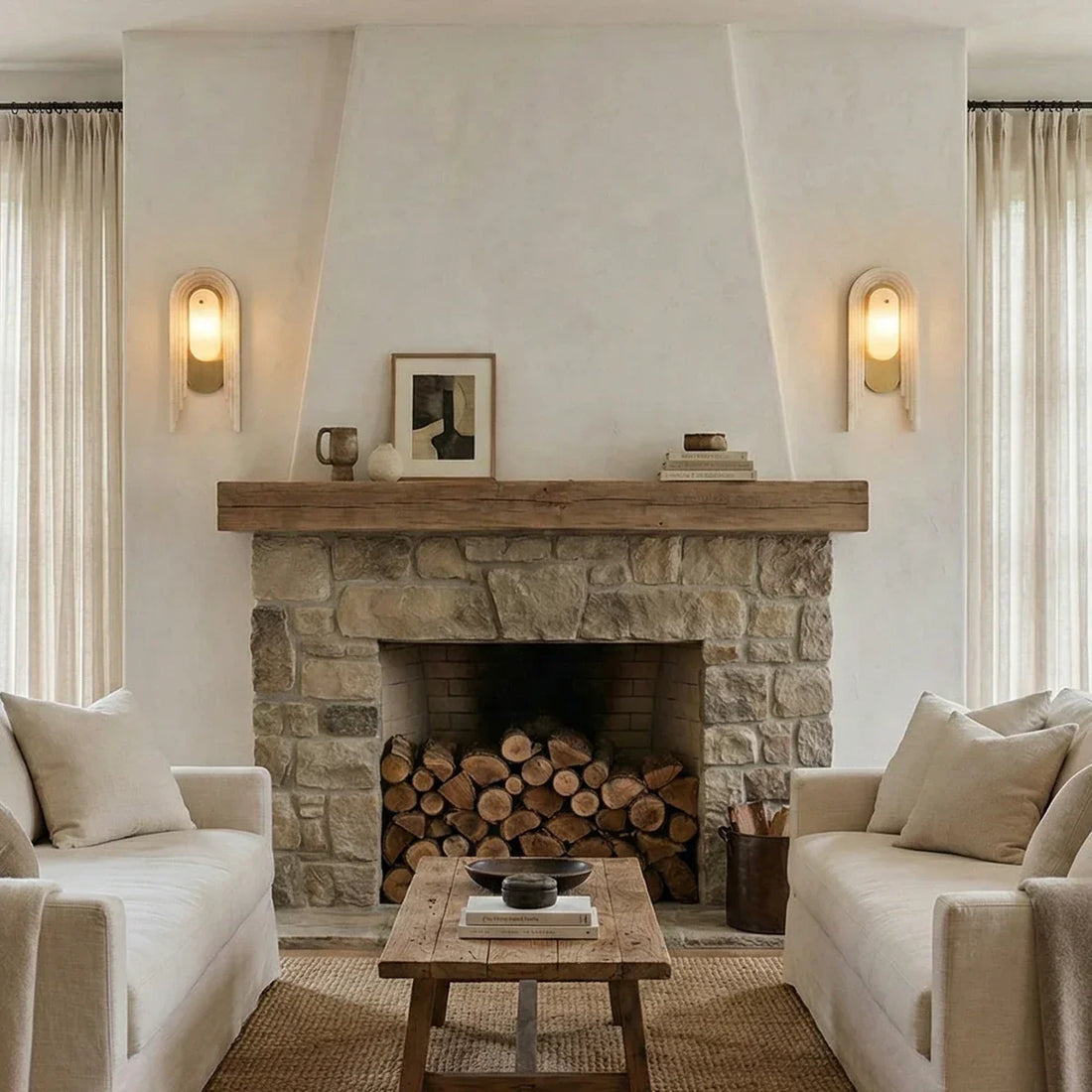 Cascada Stacked Wall Sconce in alabaster for Hallway by AUVIELIGHT