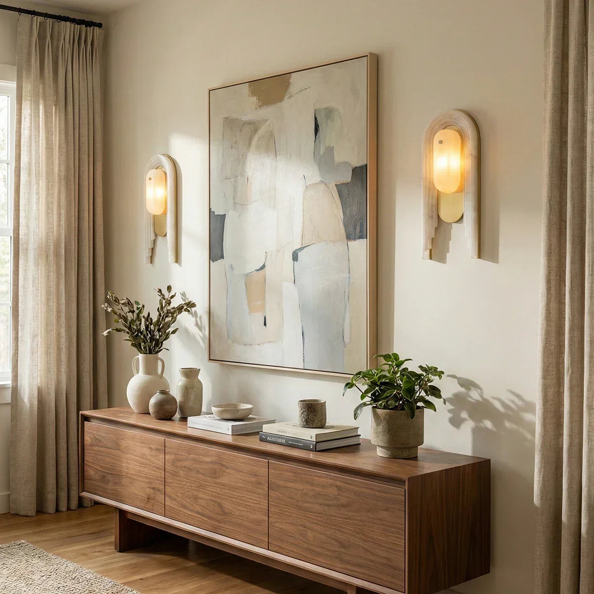 Cascada Stacked Wall Sconce in alabaster for Hallway by AUVIELIGHT
