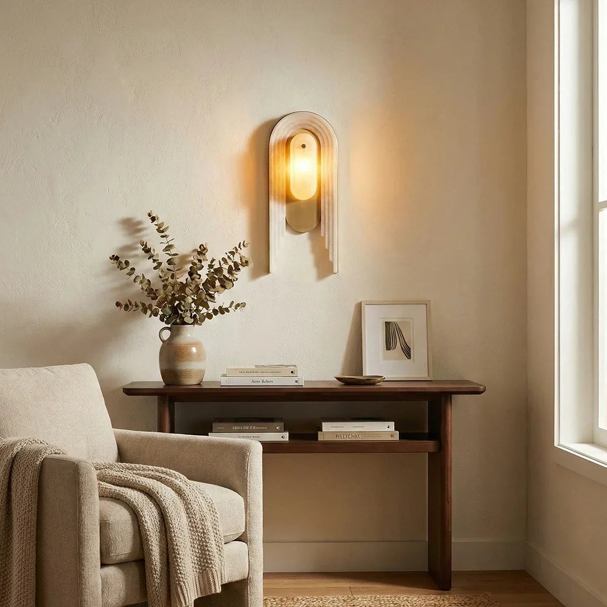 Cascada Stacked Wall Sconce in alabaster for Hallway by AUVIELIGHT