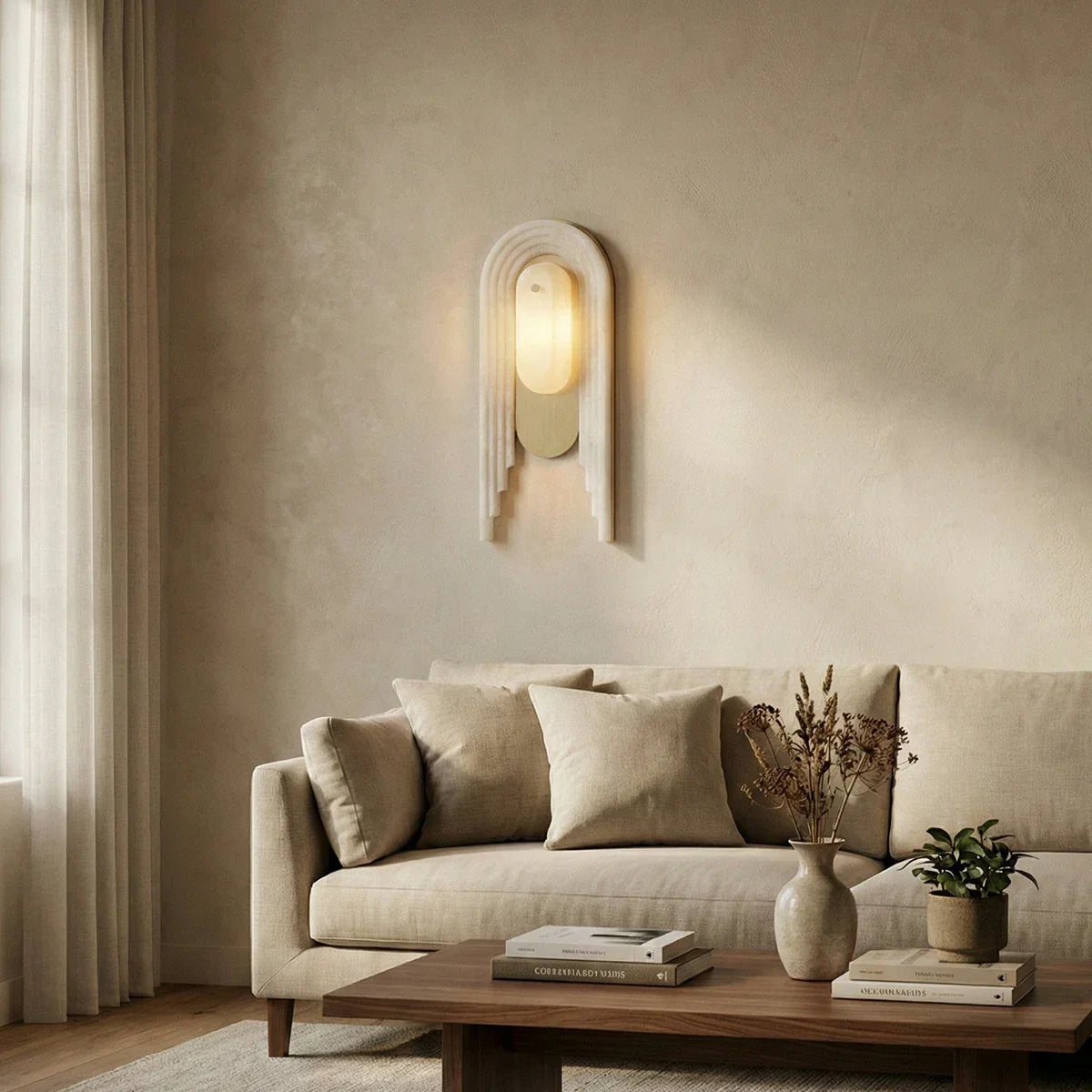 Cascada Stacked Wall Sconce in alabaster for Hallway by AUVIELIGHT