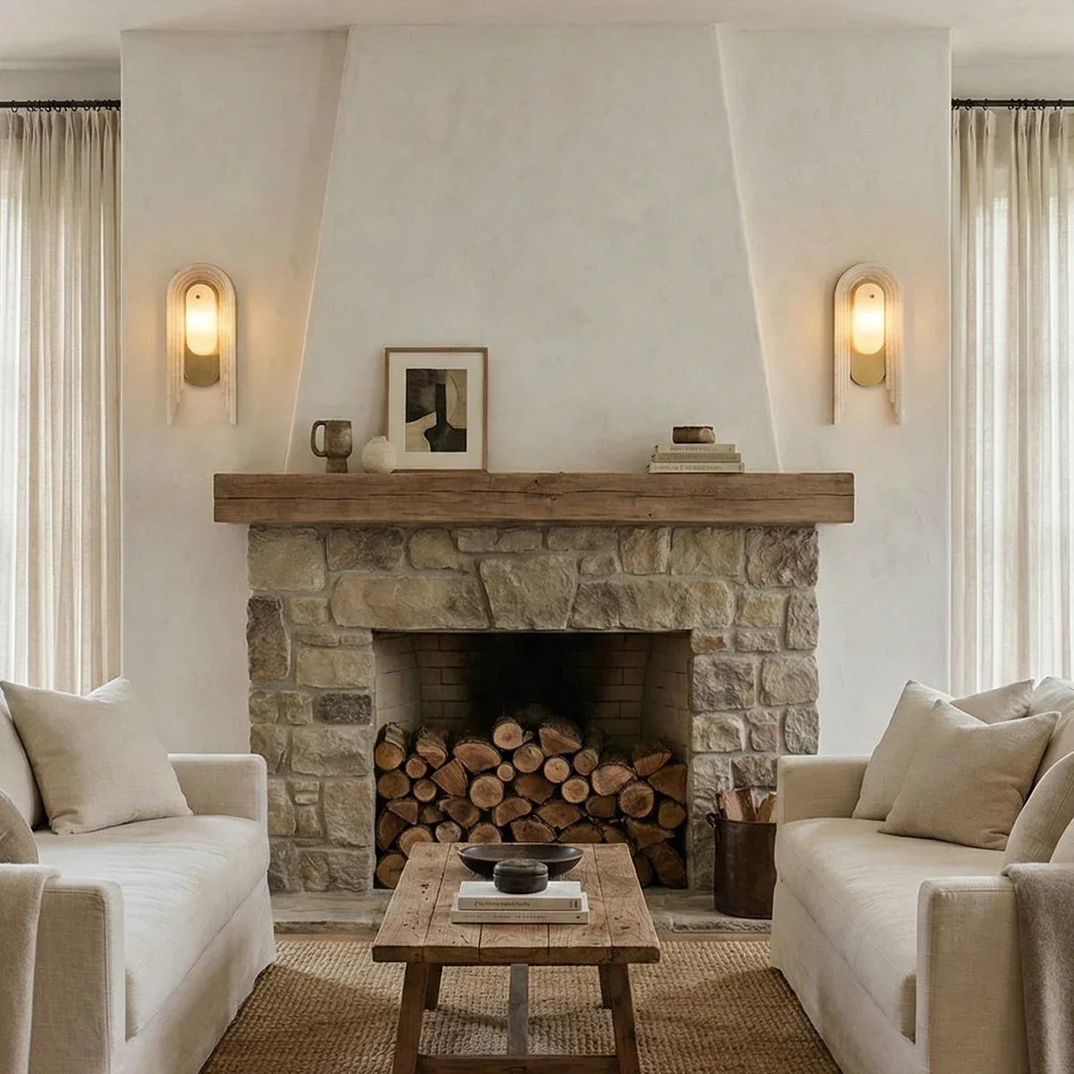 Cascada Stacked Wall Sconce in alabaster for Hallway by AUVIELIGHT